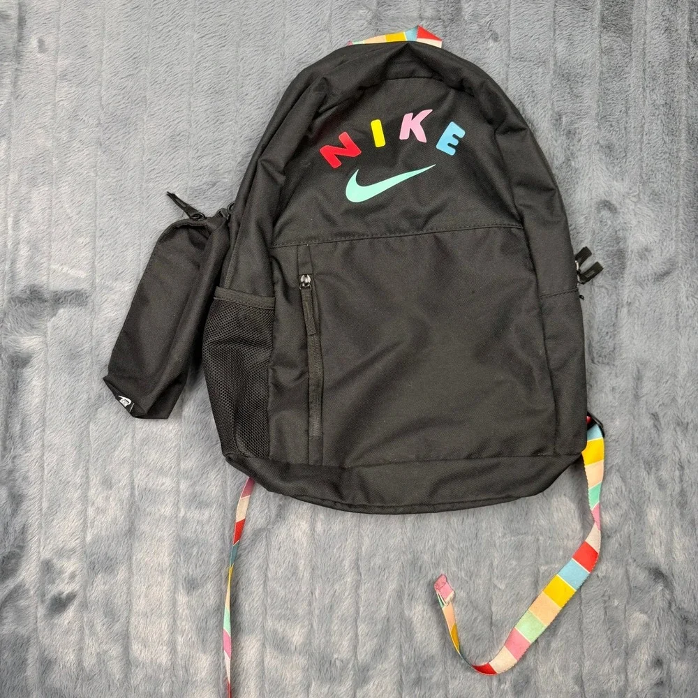 Nike Elemental Backpack Black Rainbow Multi Color Logo School Bag with Pouch